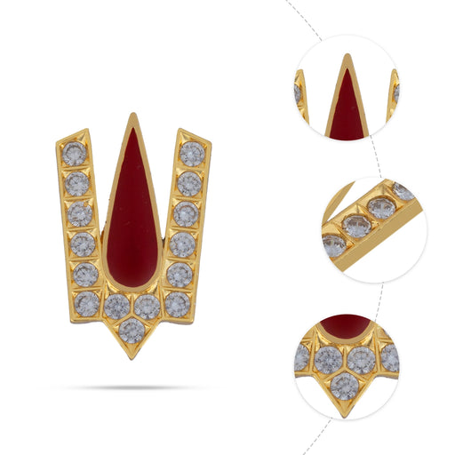 Stone Vishnu Tilak - 1.25 x 0.75 Inches | gold plated metal V Shape Perumal Namam/ White & Red Stone Namam for Deity - Head & Face Accessories