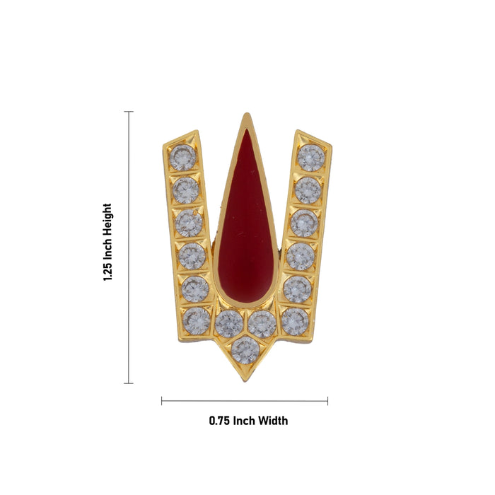 Stone Vishnu Tilak - 1.25 x 0.75 Inches | gold plated metal V Shape Perumal Namam/ White & Red Stone Namam for Deity - Head & Face Accessories
