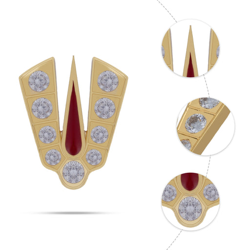 Stone Vishnu Tilak - 0.5 x 0.5 Inches | gold plated metal V Shape Perumal Namam/ White & Red Stone Namam for Deity - Head & Face Accessories