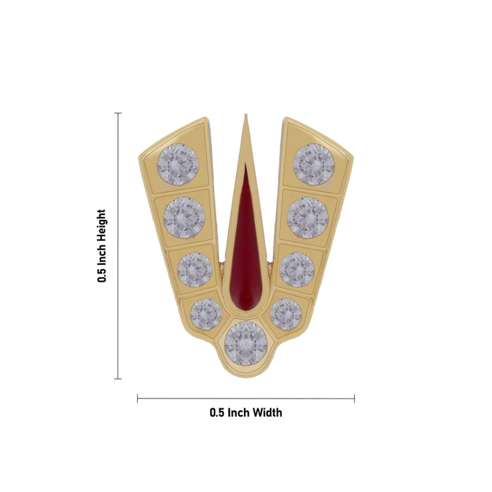 Stone Vishnu Tilak - 0.5 x 0.5 Inches | gold plated metal V Shape Perumal Namam/ White & Red Stone Namam for Deity - Head & Face Accessories