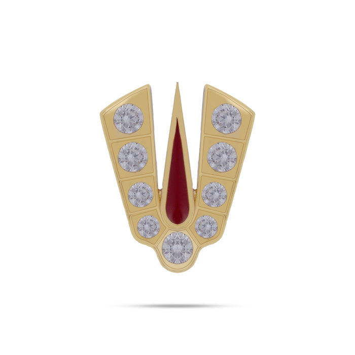 Stone Vishnu Tilak - 1 x 0.75 Inches | gold plated metal V Shape Perumal Namam/ White & Red Stone Namam for Deity - Head & Face Accessories