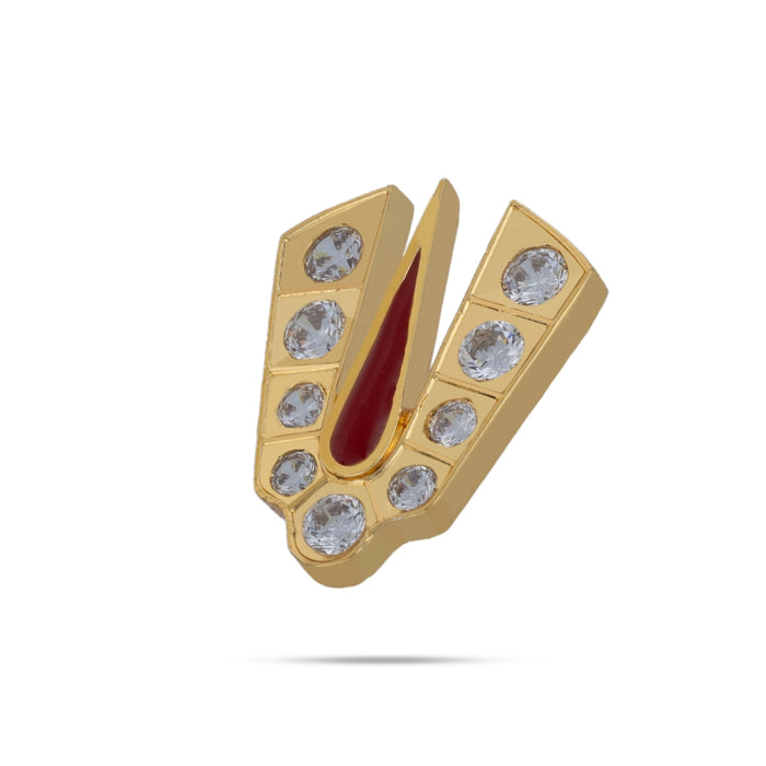 Stone Vishnu Tilak - 1 x 0.75 Inches | gold plated metal V Shape Perumal Namam/ White & Red Stone Namam for Deity - Head & Face Accessories