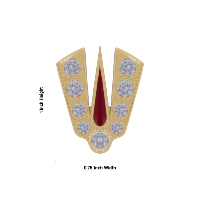 Stone Vishnu Tilak - 1 x 0.75 Inches | gold plated metal V Shape Perumal Namam/ White & Red Stone Namam for Deity - Head & Face Accessories