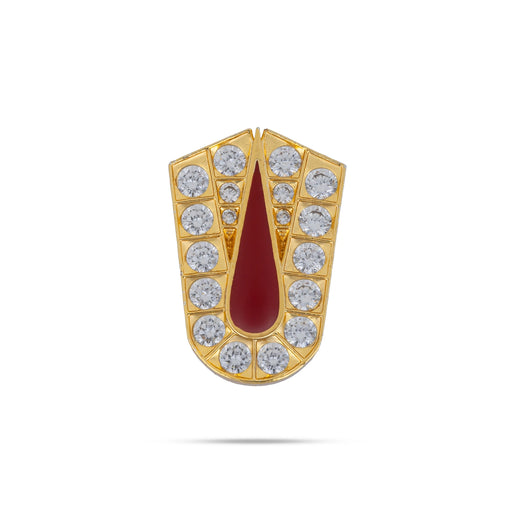 Stone Vishnu Tilak - 1.25 x 0.75 Inches | gold plated metal U Shape Perumal Namam/ White & Red Stone Namam for Deity - Head & Face Accessories