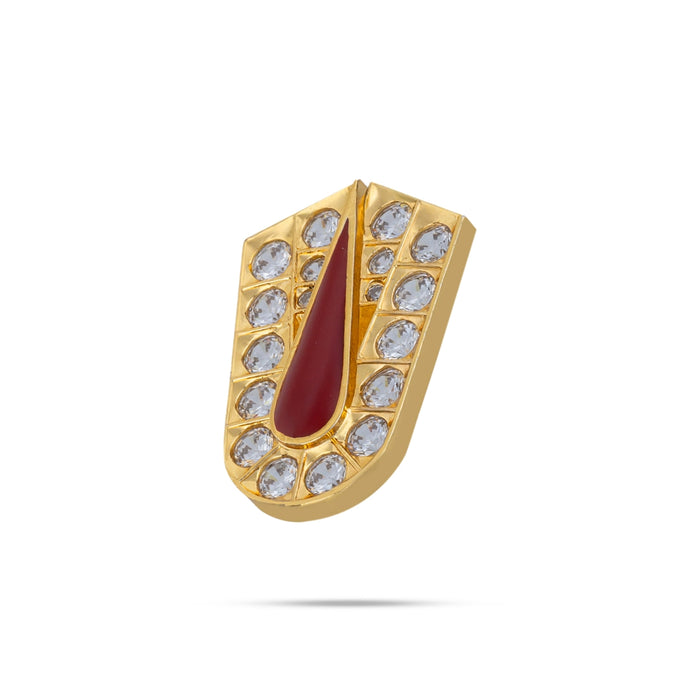 Stone Vishnu Tilak - 1.25 x 0.75 Inches | gold plated metal U Shape Perumal Namam/ White & Red Stone Namam for Deity - Head & Face Accessories