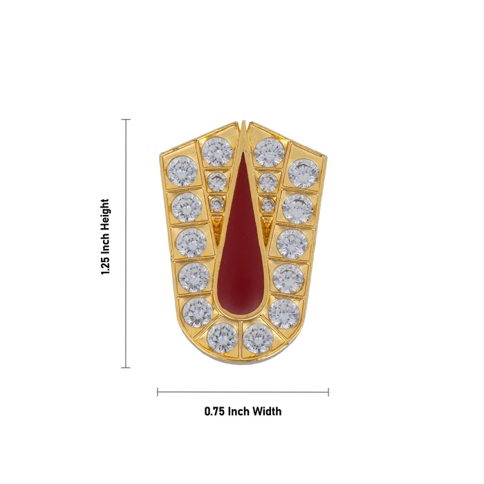 Stone Vishnu Tilak - 1.25 x 0.75 Inches | gold plated metal U Shape Perumal Namam/ White & Red Stone Namam for Deity - Head & Face Accessories