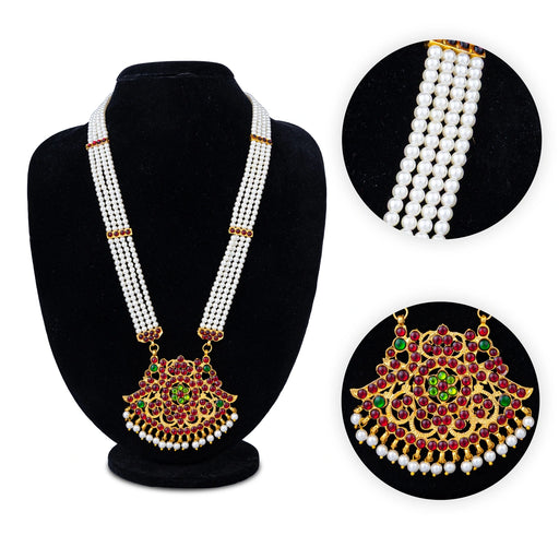 Kemp Moti Mala - 12.5 Inches | 4 Line Pearl Mala/ Stone Design Bharatanatyam Jewellery For Dance - Bharatanatyam Jewellery