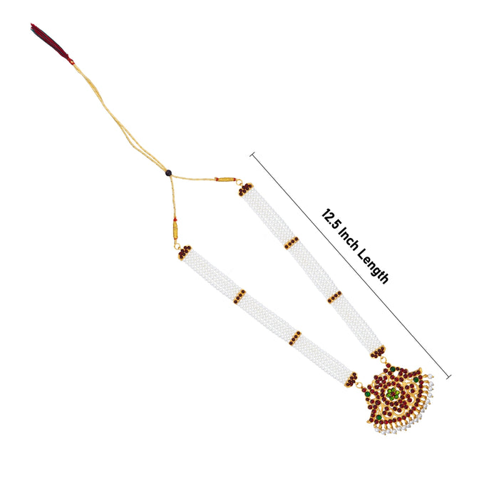 Kemp Moti Mala - 12.5 Inches | 4 Line Pearl Mala/ Stone Design Bharatanatyam Jewellery For Dance - Bharatanatyam Jewellery