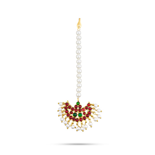 Kemp Nethi Chutti - 5.25 Inches | 1 Line Maangtikka/ Stone Jewellery/ Moti Beads Artificial Jewelry For Dance - Bharatanatyam Jewellery