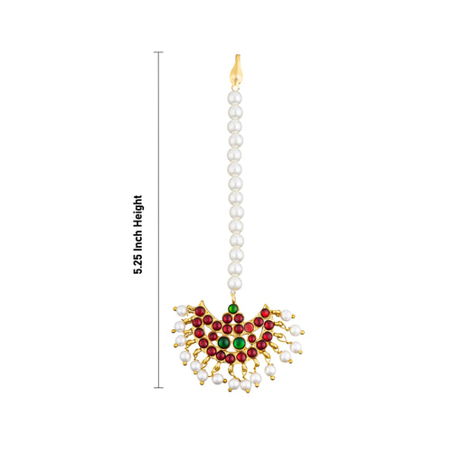 Kemp Nethi Chutti - 5.25 Inches | 1 Line Maangtikka/ Stone Jewellery/ Moti Beads Artificial Jewelry For Dance - Bharatanatyam Jewellery