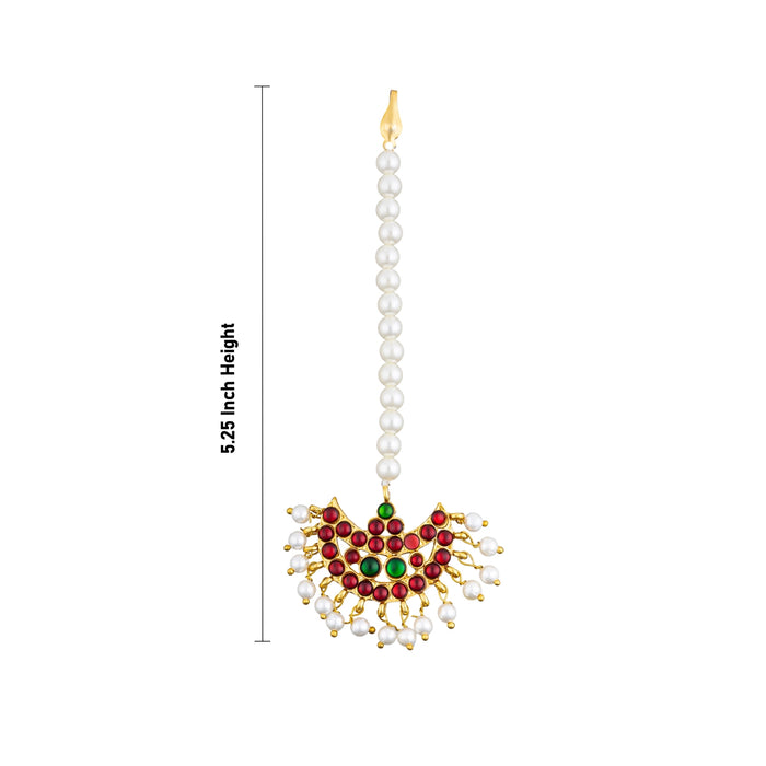 Kemp Nethi Chutti - 5.25 Inches | 1 Line Maangtikka/ Stone Jewellery/ Moti Beads Artificial Jewelry For Dance - Bharatanatyam Jewellery
