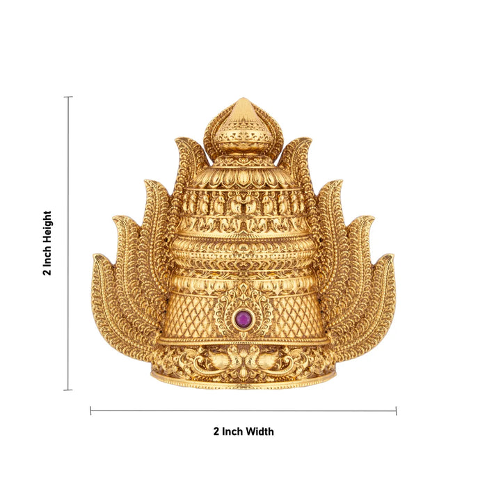 Half Crown - 2 x 2 Inches | Gold Polish Kireedam / Single Stone Kiridam / Sudar Design Mukut For Deity Decor - Head & Face Accessories
