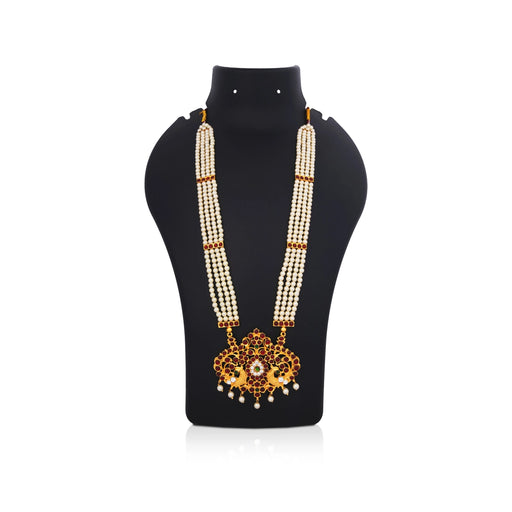 Kemp Moti Haram - 12 Inches | Long Stone Necklace / Kemp Jewellery for Bharatanatyam Dance - Dance Jewellery