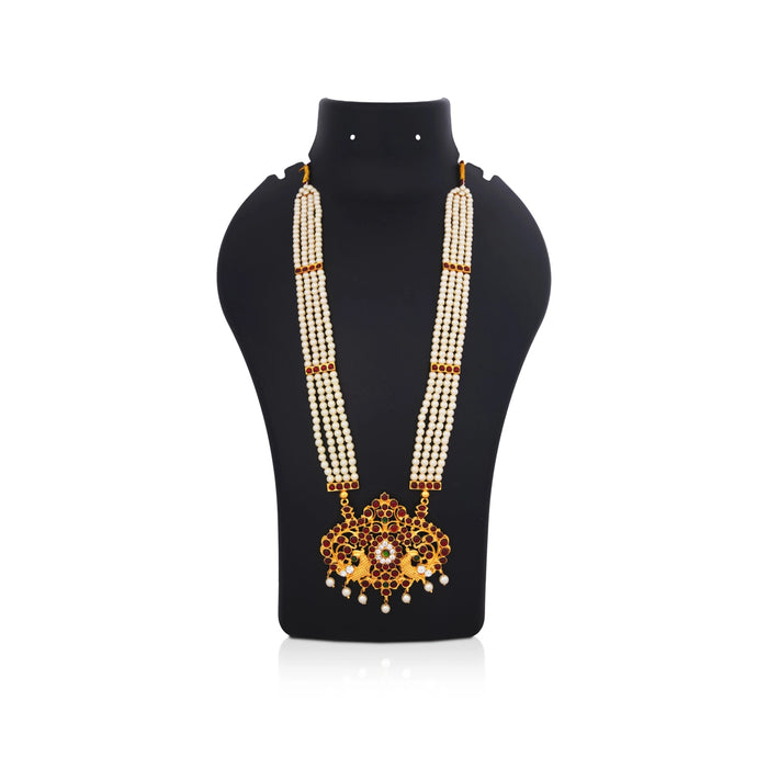 Kemp Moti Haram - 12 Inches | Long Stone Necklace / Kemp Jewellery for Bharatanatyam Dance - Dance Jewellery