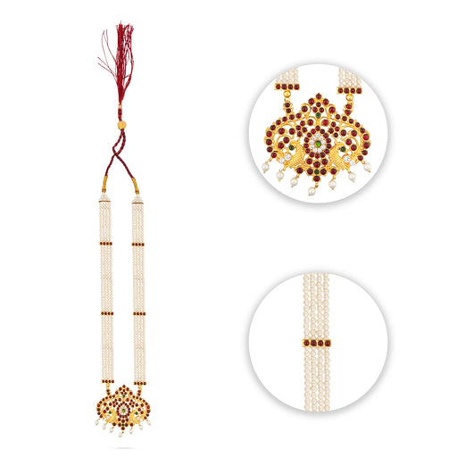 Kemp Moti Haram - 12 Inches | Long Stone Necklace / Kemp Jewellery for Bharatanatyam Dance - Dance Jewellery