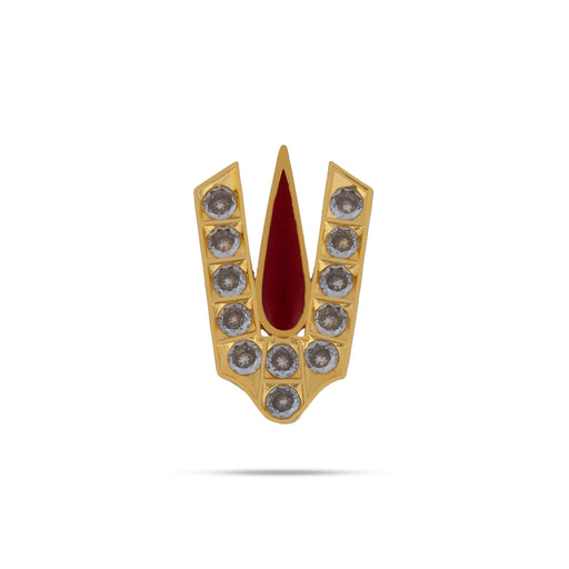 Stone Vishnu Tilak - 1 x 0.75 Inches | gold plated metal V Shape Perumal Namam/ White & Red Stone Namam for Deity - Head & Face Accessories