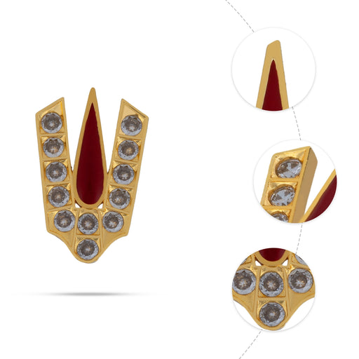 Stone Vishnu Tilak - 1 x 0.75 Inches | gold plated metal V Shape Perumal Namam/ White & Red Stone Namam for Deity - Head & Face Accessories
