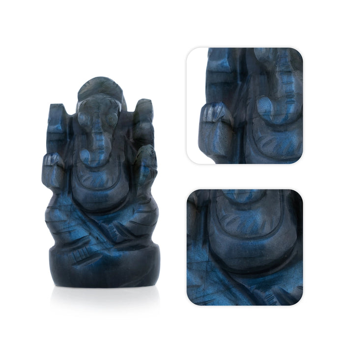 Ganesha With Right Trunk Murti - 2.25 x 1.25 Inches | Labradorite Ganpati Murti / Vinayagar Statue For Pooja