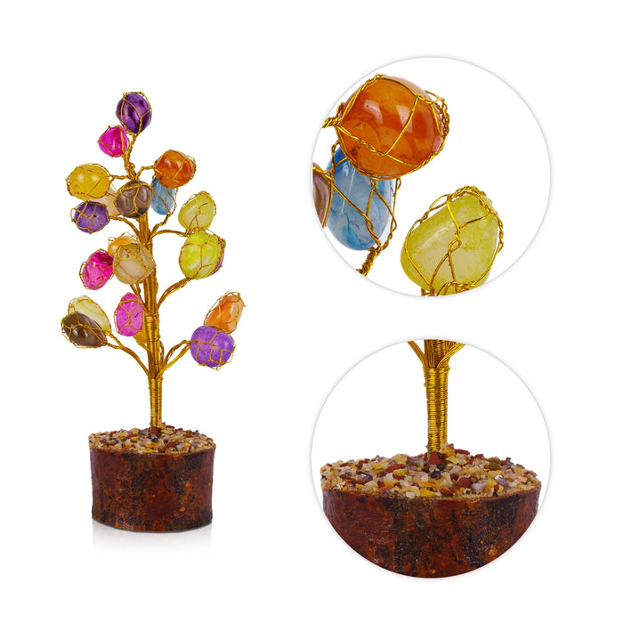 Gemstone Tree With Base - 8 x 4 Inches | 20 Beads Crystal Tree/ Gem Tree/ Vastu Tree for Home - Table Stand Accessories
