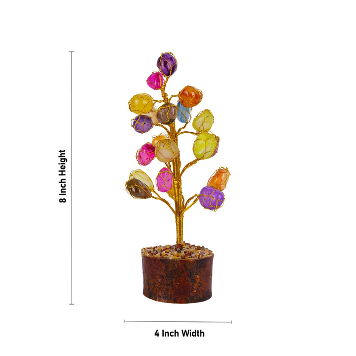 Gemstone Tree With Base - 8 x 4 Inches | 20 Beads Crystal Tree/ Gem Tree/ Vastu Tree for Home - Table Stand Accessories
