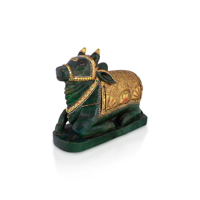 Nandi Murti - 8.5 x 10 Inches | Jade Green Idol / Nandi Statue / Nandi Bhagavan / NandiDeva / Decor For Pooja - Sphatik & Semi Precious Stone Murties