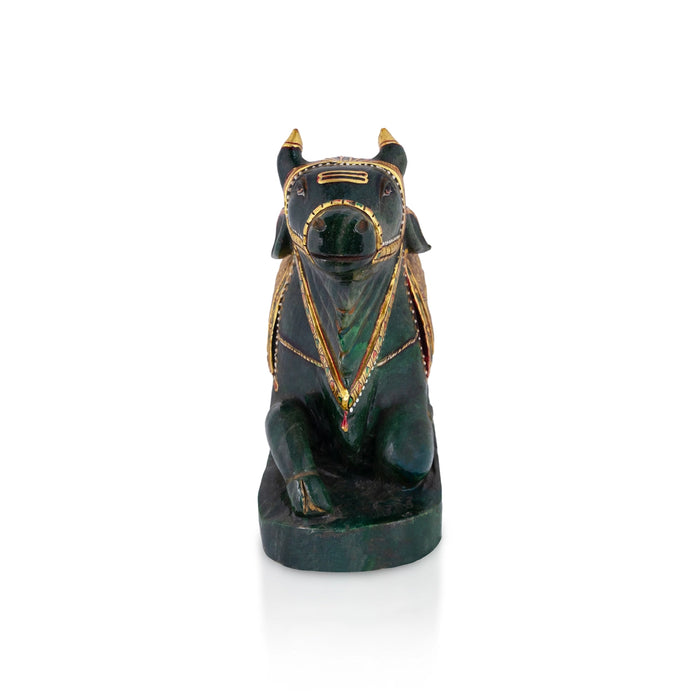 Nandi Murti - 8.5 x 10 Inches | Jade Green Idol / Nandi Statue / Nandi Bhagavan / NandiDeva / Decor For Pooja - Sphatik & Semi Precious Stone Murties