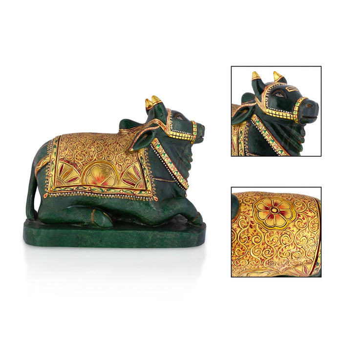 Nandi Murti - 8.5 x 10 Inches | Jade Green Idol / Nandi Statue / Nandi Bhagavan / NandiDeva / Decor For Pooja - Sphatik & Semi Precious Stone Murties