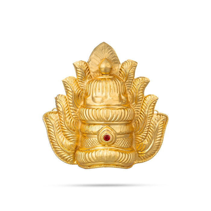 Half Crown - 8 X 8 Inches | Gold Polish Kireedam/ Single Stone Kiridam/ Sudar Design Mukut For Deity Decoration - Head & Face Accessories