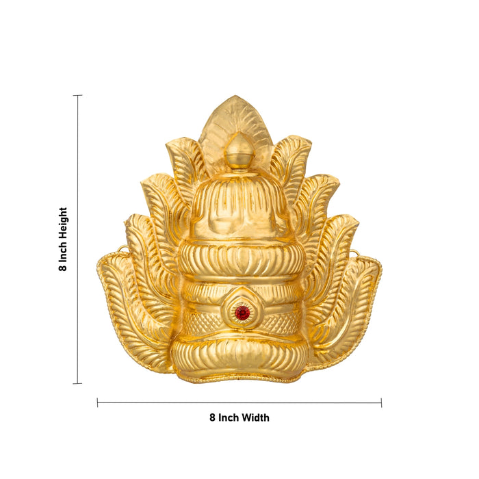 Half Crown - 8 X 8 Inches | Gold Polish Kireedam/ Single Stone Kiridam/ Sudar Design Mukut For Deity Decoration - Head & Face Accessories