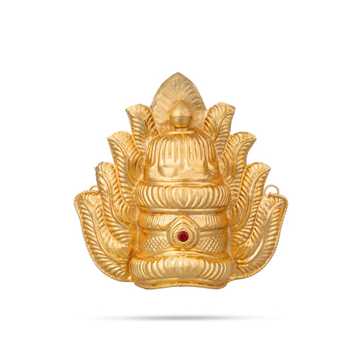 Half Crown - 6.75 X 7 Inches | Gold Polish Kireedam/ Single Stone Kiridam/ Sudar Design Mukut For Deity Decoration - Head & Face Accessories