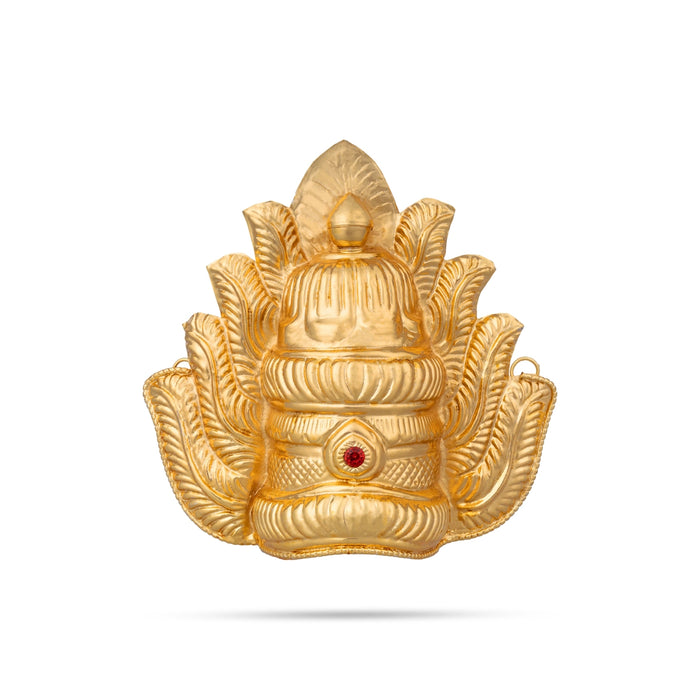 Half Crown - 6.75 X 7 Inches | Gold Polish Kireedam/ Single Stone Kiridam/ Sudar Design Mukut For Deity Decoration - Head & Face Accessories