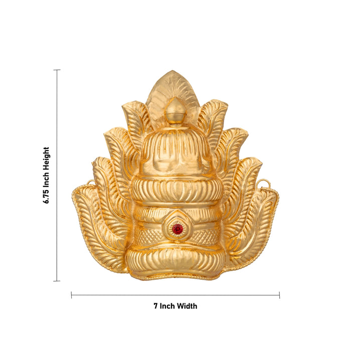 Half Crown - 6.75 X 7 Inches | Gold Polish Kireedam/ Single Stone Kiridam/ Sudar Design Mukut For Deity Decoration - Head & Face Accessories