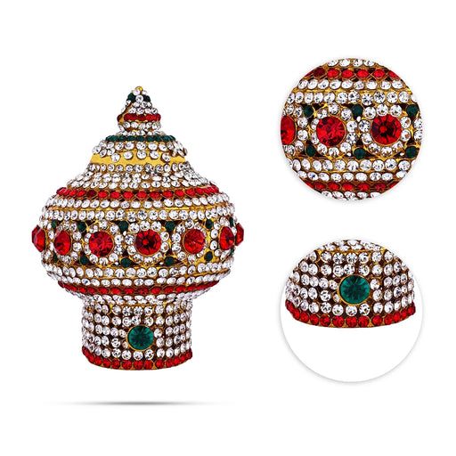 Vairamudi Crown - 3.75 X 2.75 Inches | Multicolour Stone Kireedam/ Kiridam/ Mukut For Deity Decoration - Head & Face Accessories