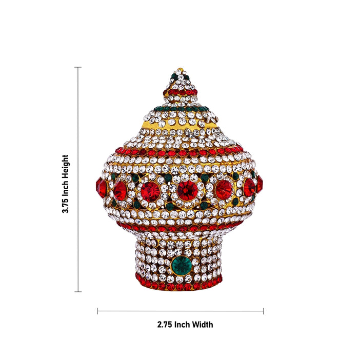 Vairamudi Crown - 3.75 X 2.75 Inches | Multicolour Stone Kireedam/ Kiridam/ Mukut For Deity Decoration - Head & Face Accessories