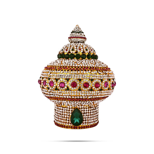 Vairamudi Crown - 6 X 4.5 Inches | Multicolour Stone Kireedam/ Stone Kiridam/ Mukut For Deity Decoration - Head & Face Accessories