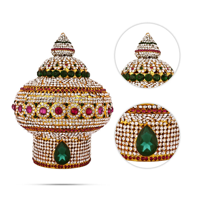 Vairamudi Crown - 6 X 4.5 Inches | Multicolour Stone Kireedam/ Stone Kiridam/ Mukut For Deity Decoration - Head & Face Accessories
