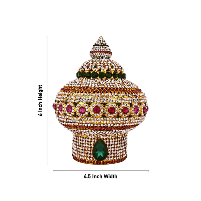 Vairamudi Crown - 6 X 4.5 Inches | Multicolour Stone Kireedam/ Stone Kiridam/ Mukut For Deity Decoration - Head & Face Accessories