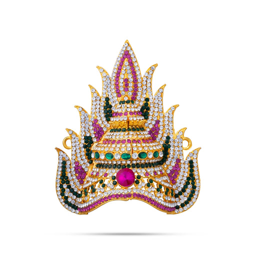 Half Stone Crown - 4.5 X 3.75 Inches | Multicolour Stone Kireedam/ Sudar Design Kiridam/ Mukut For Deity Decor - Head & Face Accessories