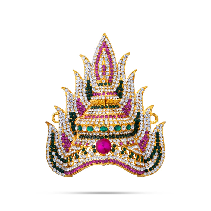 Half Stone Crown - 4.5 X 3.75 Inches | Multicolour Stone Kireedam/ Sudar Design Kiridam/ Mukut For Deity Decor - Head & Face Accessories