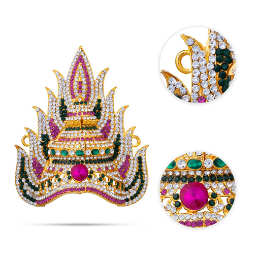 Half Stone Crown - 4.5 X 3.75 Inches | Multicolour Stone Kireedam/ Sudar Design Kiridam/ Mukut For Deity Decor - Head & Face Accessories