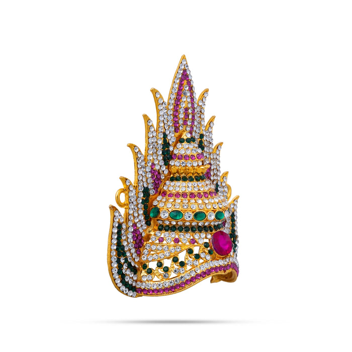 Half Stone Crown - 4.5 X 3.75 Inches | Multicolour Stone Kireedam/ Sudar Design Kiridam/ Mukut For Deity Decor - Head & Face Accessories