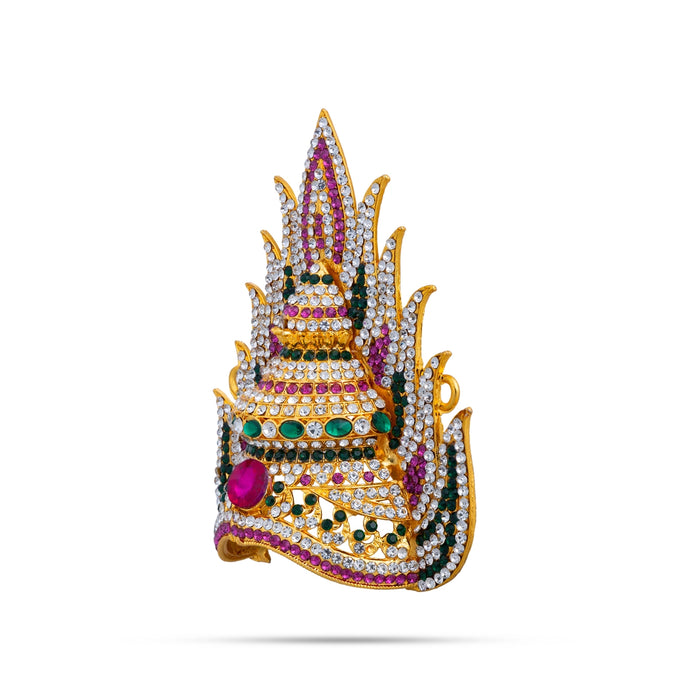 Half Stone Crown - 4.5 X 3.75 Inches | Multicolour Stone Kireedam/ Sudar Design Kiridam/ Mukut For Deity Decor - Head & Face Accessories