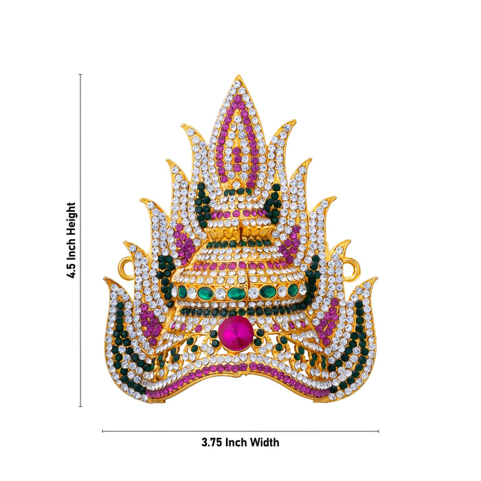 Half Stone Crown - 4.5 X 3.75 Inches | Multicolour Stone Kireedam/ Sudar Design Kiridam/ Mukut For Deity Decor - Head & Face Accessories