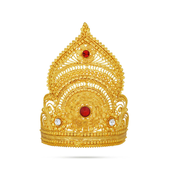 Stone Mukut - 6 x 4.5 Inches | Kiridam / MultiColour Stone Half Crown / Stone Kireedam for Deity