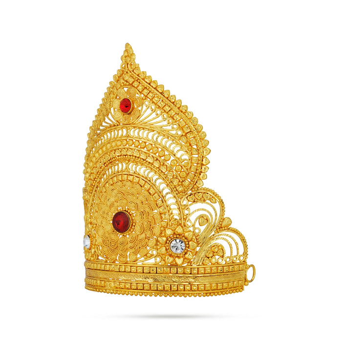 Stone Mukut - 6 x 4.5 Inches | Kiridam / MultiColour Stone Half Crown / Stone Kireedam for Deity