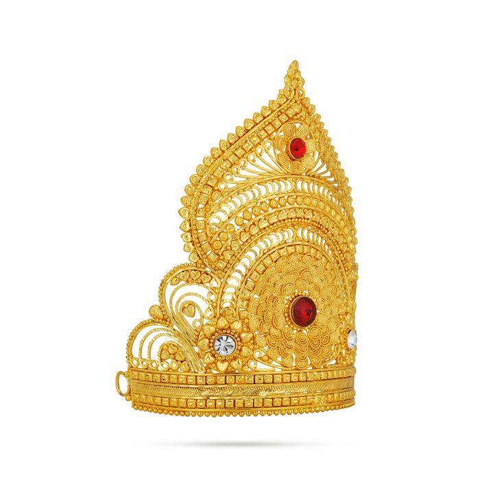 Stone Mukut - 6 x 4.5 Inches | Kiridam / MultiColour Stone Half Crown / Stone Kireedam for Deity