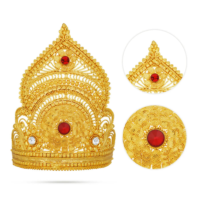 Stone Mukut - 6 x 4.5 Inches | Kiridam / MultiColour Stone Half Crown / Stone Kireedam for Deity