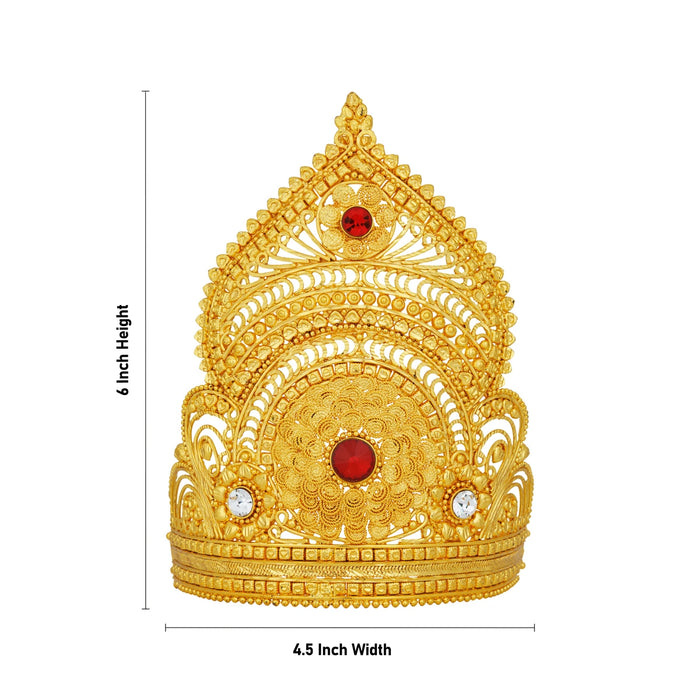 Stone Mukut - 6 x 4.5 Inches | Kiridam / MultiColour Stone Half Crown / Stone Kireedam for Deity