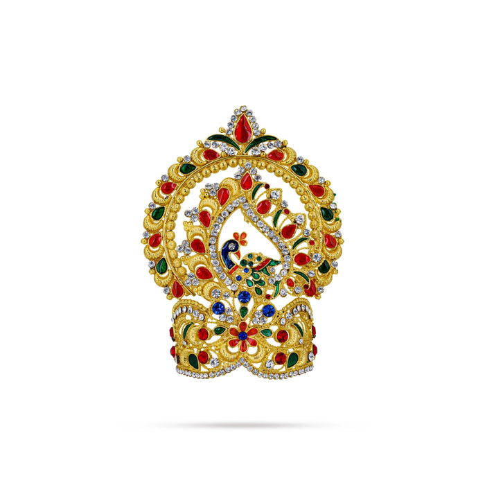 Stone Kireedam with Arch - 5 x 3.5 Inches | Multicolour Half Crown/ Gold Polish Turban / Stone Mukut for Deity