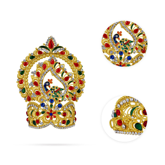 Stone Kireedam with Arch - 5 x 3.5 Inches | Multicolour Half Crown/ Gold Polish Turban / Stone Mukut for Deity